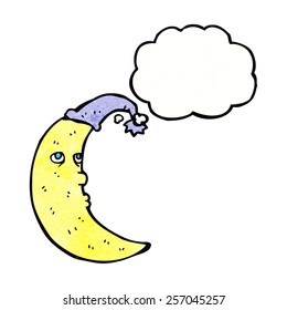 sleepy moon cartoon with thought bubble