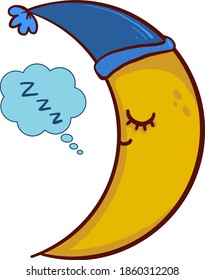 Sleepy moon, illustration, vector on white background.