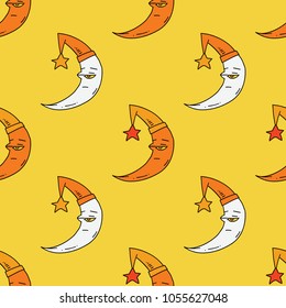 Sleepy moon seamless pattern. Original design for print or digital media.