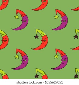 Sleepy moon seamless pattern. Original design for print or digital media.