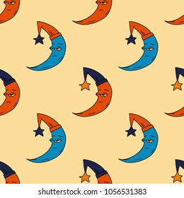 Sleepy moon seamless pattern. Original design for print or digital media.