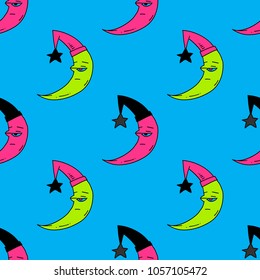 Sleepy moon seamless pattern. Original design for print or digital media.