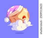 Sleepy Moon Sleeping Among Clouds Cartoon Vector