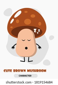 Sleepy mushroom cartoon character with brown color. Emoji and autumn natural food.