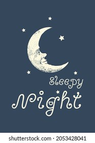 Sleepy Night Typography With Moon Stars And Blue Sky