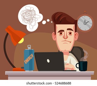 Sleepy office worker man character. Vector flat cartoon illustration