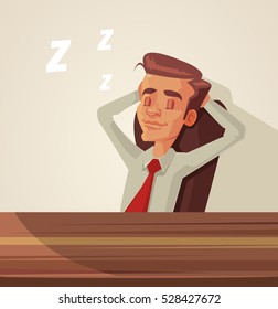 Sleepy office worker man character. Vector flat cartoon illustration