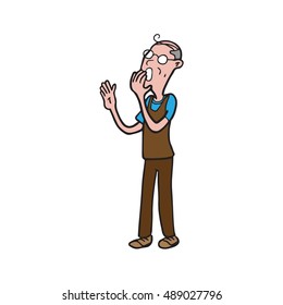 Sleepy old man yawning cartoon drawing