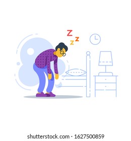 Sleepy old woman, sleep deprived or disorder, lack of energy, feeling weak, vector flat illustration