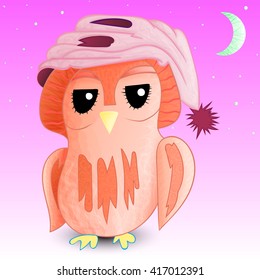 Sleepy owl in a cap 1