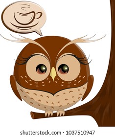 Sleepy owl dreams of coffee