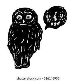 Sleepy owl.Hand drawn typography poster.Vector, illustration.