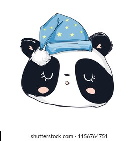 Sleepy Panda Bear, Vector Illustration