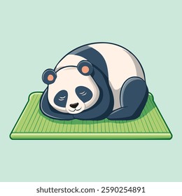 A sleepy panda doing the child's pose, curled up on a tiny mat, looking cozy and peaceful, minimalistic calming vector illustration