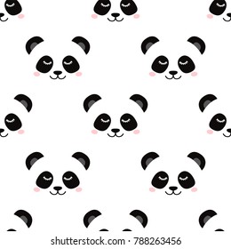Sleepy panda face. Seamless vector pattern