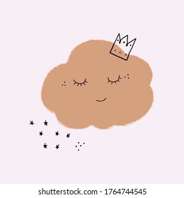 Sleepy peach cloud with a crown. 