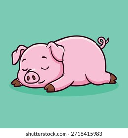 Sleepy Pig Illustration Character Vector Logo Template