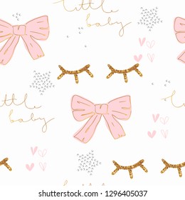 Sleepy princess pattern with sign "LITTLE BABY". Cute nursery childish print. Cartoon hand drawn vector illustration. 