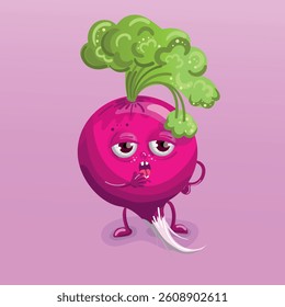 sleepy radish cartoon character , vector illustration