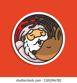 sleepy santa with his sleepy deer vector illustration