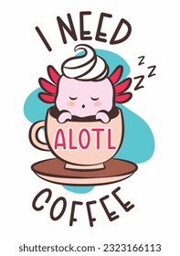 Sleepy Serenity: Axolotl in Coffee Cup