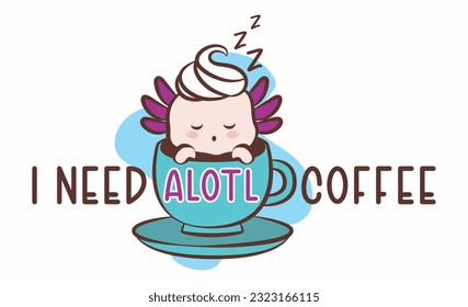 Sleepy Serenity: Axolotl in Coffee Cup