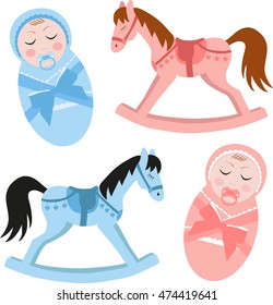 sleepy set, babies and rocking horses