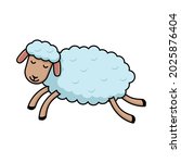Sleepy sheep jumps. Color vector illustration of a flat style. White isolated background.