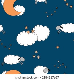 sleepy sheep, night sky, sheep among the stars and clouds, counting sheep, cloudy sheep