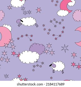 sleepy sheep, night sky, sheep among the stars and clouds, counting sheep, cloudy sheep
