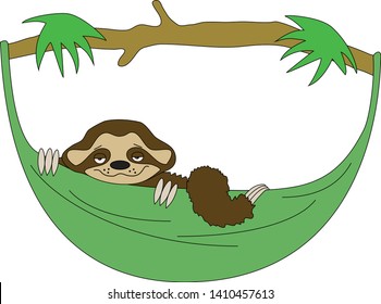 Sleepy sloth in hammock vector