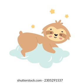 Sleepy Sloth On Cloud Vector Illustration