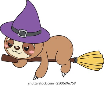 Sleepy sloth witch vector illustration