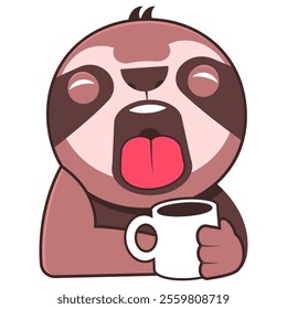 Sleepy sloth yawns Zzz and covers his mouth. Vector illustration for designs, prints and patterns. Vector illustration