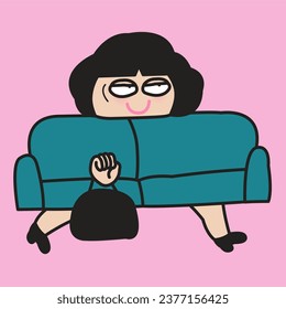 Sleepy Sofa Shaped Woman Walking Tired Haggard At Work Concept Card Character illustration