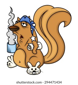 Sleepy Squirrel Having Coffee - Morning Time