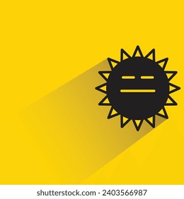 sleepy sun emoji with shadow on yellow background