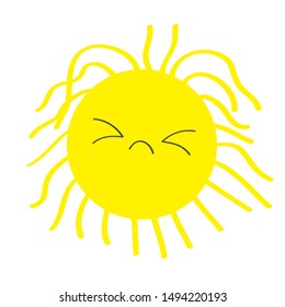 Sleepy sun shining icon set. Kawaii face with different emotions. Cute cartoon funny sad character. Hello summer. White background. Isolated. Baby collection. Flat design. Vector illustration