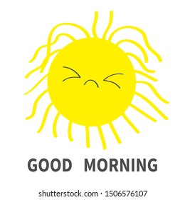 Sleepy sun shining icon set. Good morning. Kawaii face with different emotions. Cute cartoon funny sad character. Hello summer. White background. Isolated. Baby collection. Flat design. Vector