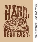 sleepy tiger on the rock with quote illustration