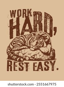 sleepy tiger on the rock with quote illustration