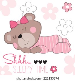 sleepy time bear teddy vector illustration