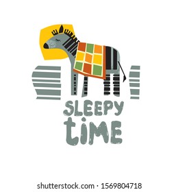 Sleepy time. Zebra. Vector illustration for children's creativity. Banner with a charming object in the background.