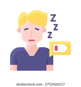 Sleepy Tired Man Avatar Vector Illustration, Flat Style Icon