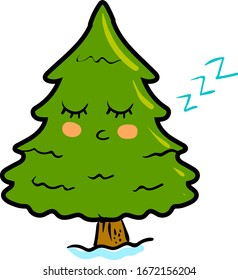 Sleepy tree, illustration, vector on white background.