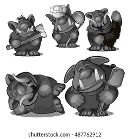 Sleepy Troll grey color isolated on white background. A set of poses. Vector illustration.
