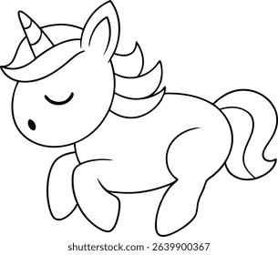 A sleepy unicorn dreams of flying through a sky filled