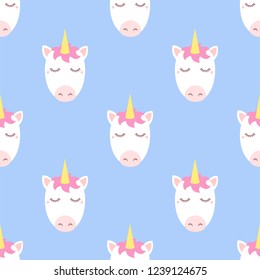 Sleepy unicorn. Seamless vector pattern in flat style