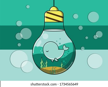 sleepy whale in the light bulb aquarium