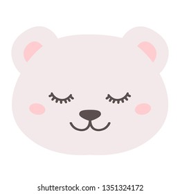 Sleepy white bear with cute face. Vector illustration